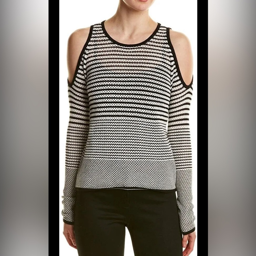 NWT Romeo+Juliet Couture Black & White Striped Cold Shoulder Knit Top